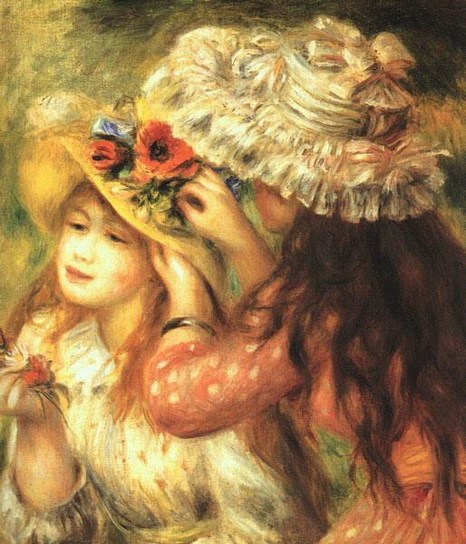 Pierre Renoir Girls Putting Flowers in their Hats